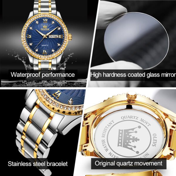 Olevs 5565 Business Gift Calendar Sports Bling Bling Quartz Watch - Image 5